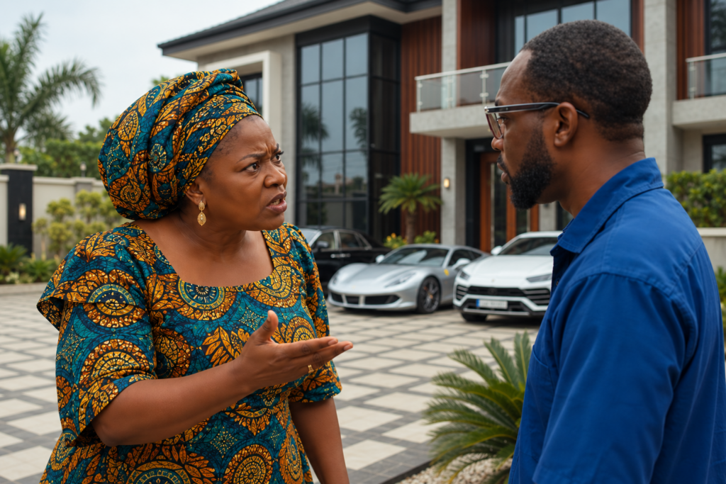 Madam Patience shouting at Julius.